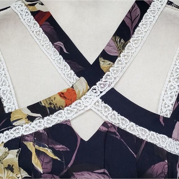 ANTHROPOLOGIE Entro Blue Purple Boho Floral Flare Sleeve Keyhole Swing Dress - Picture 4 of 13